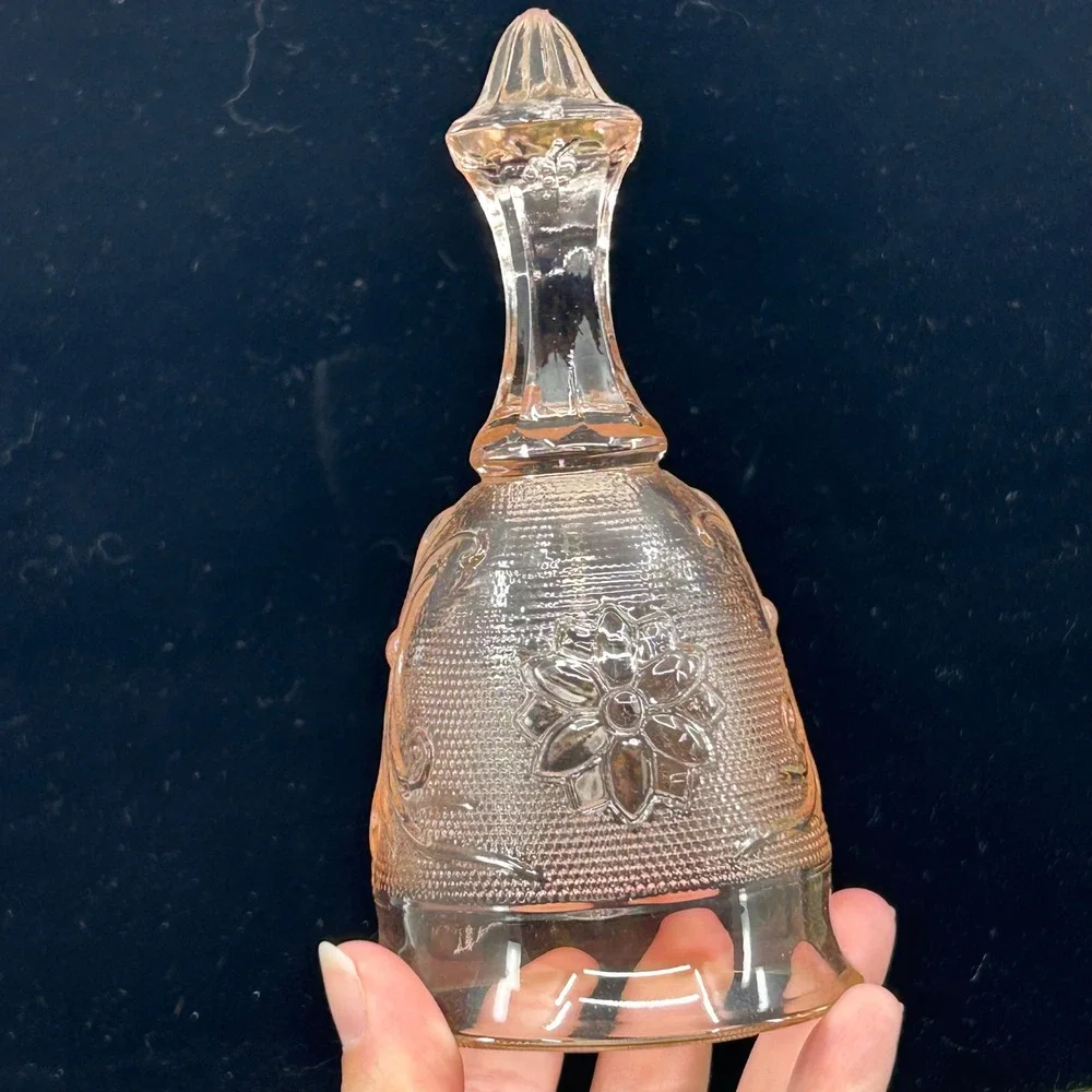 Vintage Pink Glass Tiara Sandwich Glass Bell Decorative Collectible Depression